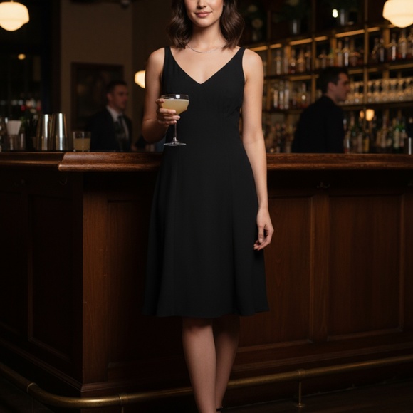 Another Ann Barry Jr. V-Neck Fit & Flare Little Black Dress - Picture 3 of 8